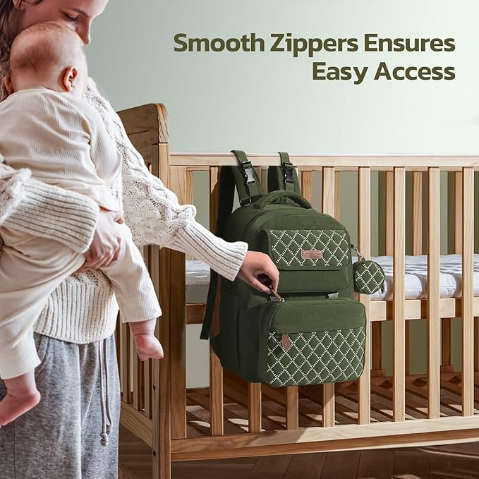 Large Diaper Bag,29L-45L Expandable Diaper Bag Backpack for 2 Kids/Twins Baby Stuff, with Removable Cross Body Bottle Bag for Mom/Dad,Stylish Baby Bag Gift for Boys/Girl-Army Green
