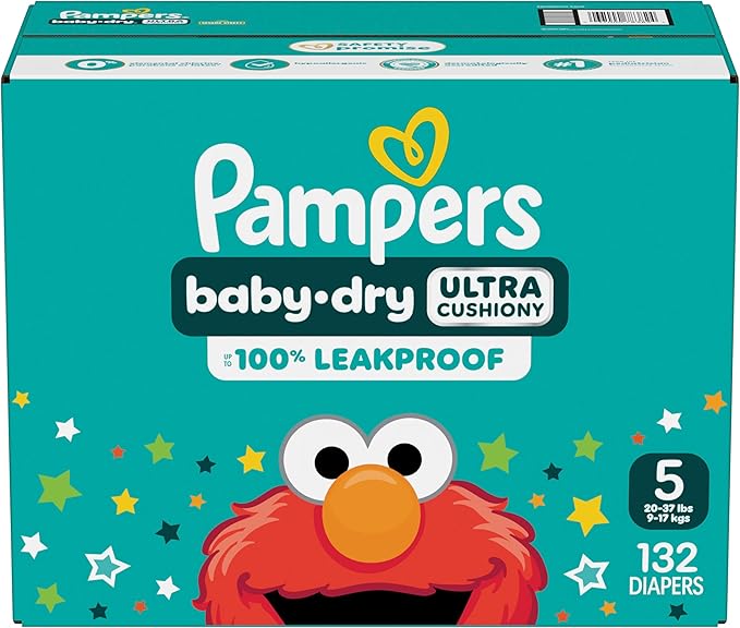 Pampers Diapers - Baby Dry - Size 5, 132 Count, Absorbent Disposable Infant Diaper (Packaging May Vary)