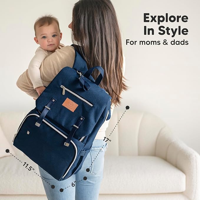 KeaBabies Baby Diaper Bag Backpack, Travel - Large Baby Bag for Mom and Dad, Waterproof, Multi-Function Girl Boy Diaper Backpack with Changing Pad, Durable Travel Essentials (Navy Blue)