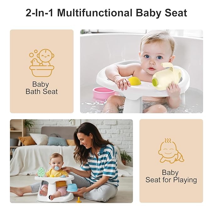 Baby Bath Seat for Babies 6 Months & Up - Bathtub Seats for Babies Sitting Up with Rinse Cup, Non-Slip, Comfortable, Infant Bath Essentials, Gray