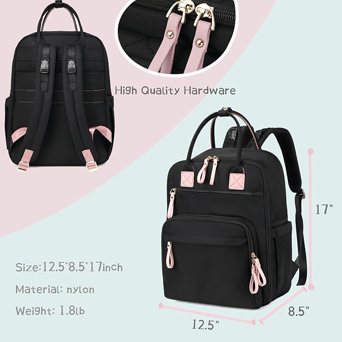 18 Pockets Diaper Bag Backpack with Waterproof Pockets and Stroller Buckle, Convertible Tote Bag (Black, Large)