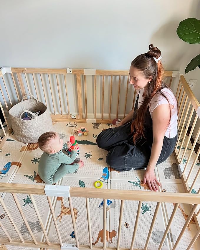 HARPPA Baby Gate Playpen for Babies and Toddlers Wooden Playpen Large Baby Fence Play Yards for Play Area (56x56x24 inches)