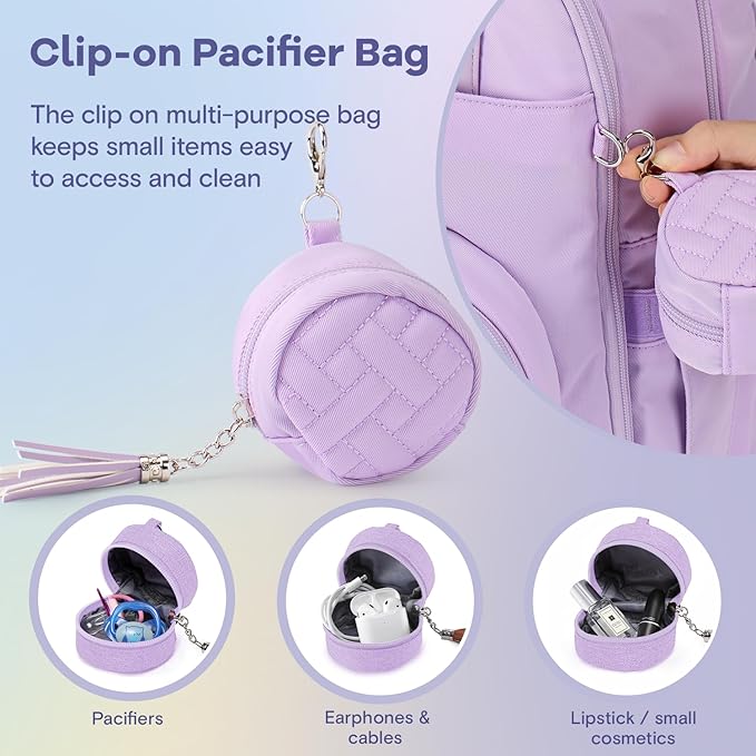 RUVALINO Diaper Bag Backpack, Multifunction Travel Pack Maternity Baby Changing Bags, Large Capacity, Waterproof, Light Purple