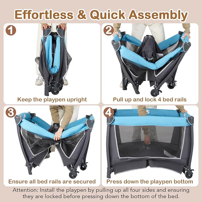 HONEY JOY Pack and Play, 5 in 1 Portable Infant Playpen with Bassinet & Changing Table, Storage Bag, Music Box, Toys, Carry Bag, Nursery Center, Baby Playard Pack n Play Crib for Boys Girls