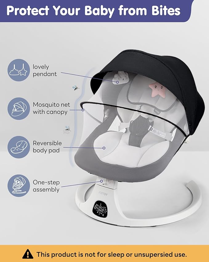Baby Swing for Infants to Toddler Electric Newborn Swing with 5-Speed 3-Seat Positions 5-Point Carabiner,with Bluetooth Music 10-Preset Melodies, Indoor and Outdoor use