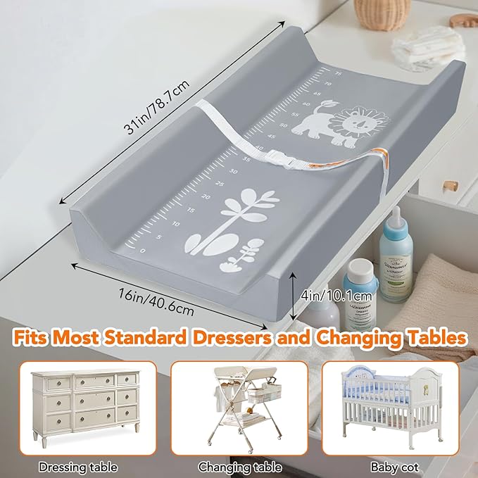 juman Vegan Leather Baby Changing Pad, Waterproof & Wipeable Changing Pad with Infant Height Ruler & Safety Strap, Portable Soft Diaper Changing Mat for Dresser & Table, 31 x 16 inch