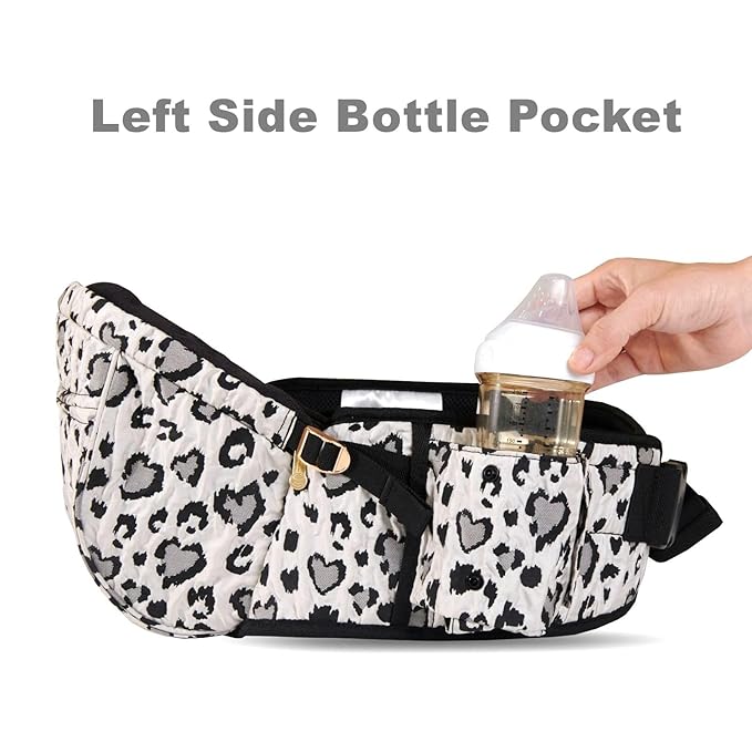 Sunveno Hip Baby Carrier with Seat,Ergonomic Baby Hip Carrier, Front-Facing Baby Holder, Anti-Slip Seat Surface, Wide and Adjustable Waistband,Multiple Pockets, Newborn to Toddler up to 45lbs,Leopard