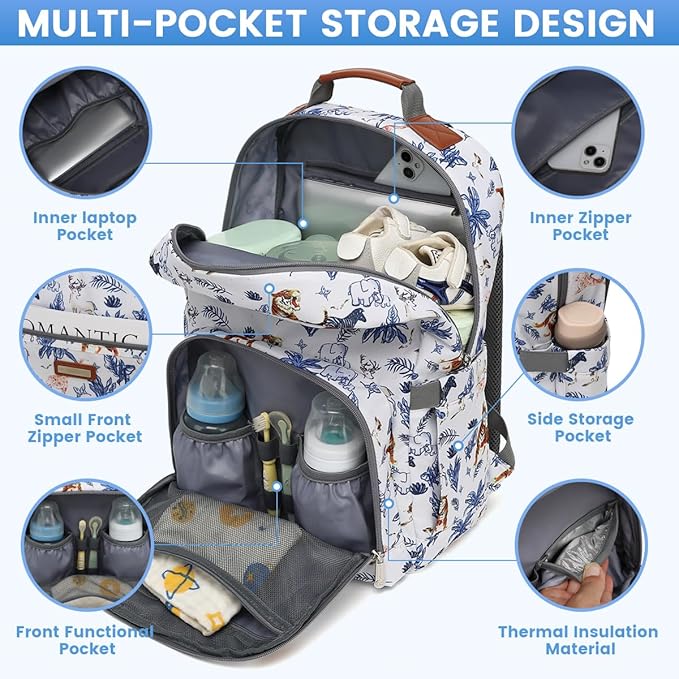 Diaper Bag Backpack, Large Baby Nappy Bags with Portable Changing Pad for Boys and GirlsMultifunction Travel Baby Bag for Moms Dads, Shower Gifts Waterproof and Stylish