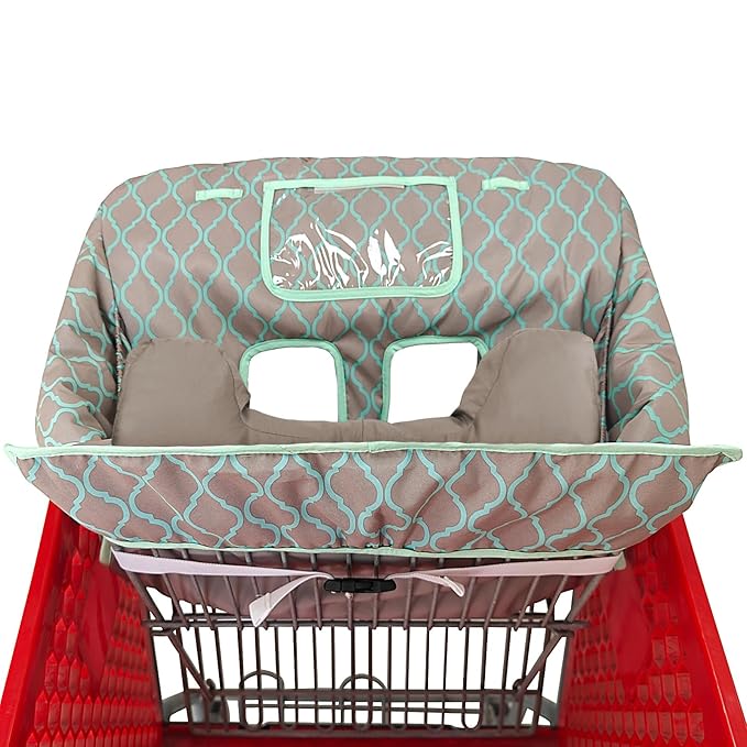 Soft Pillow Attached 2-in-1 Shopping Cart and High Chair Cover for Baby, Cotton Padded Cart Cover, Fold'n Roll Style, Portable with Carry Bag (Gray Grid)