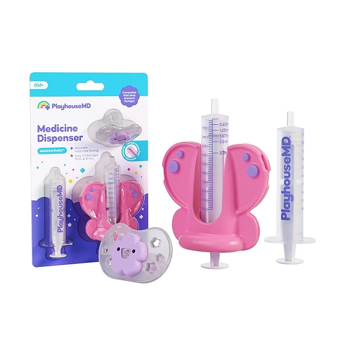 Medicine Buddy Medication Dispenser, Butterfly - Liquid Syringe for Newborns, Infants, Babies & Toddlers - Baby Medicine Kit with Pacifier Attachment for Accurate Dosing