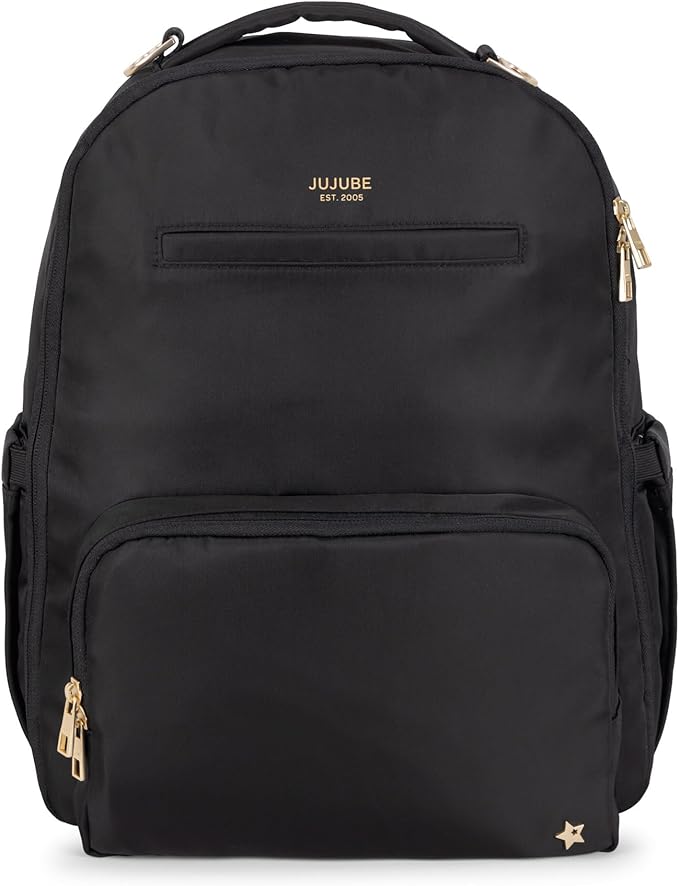 JuJuBe New Classic Diaper Bag Backpack with Portable Changing Pad, Stroller Straps, Large Travel Backpack for Boy or Girl, Carrying Baby Bottles, Wipes, Diapers, Pacifiers, Black, Mothers Day GIft