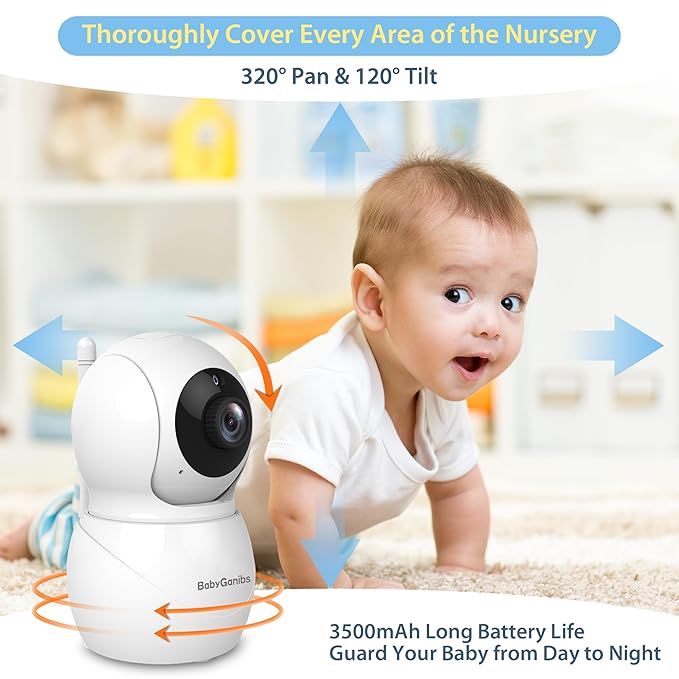 Baby Monitor with 3 Cameras Standby for 23-Hour Battery, Remote Control 4.3'' IPS Video Baby Monitor No WiFi Up to 1000ft Range, ECO, Night Vision, Temperature, 2-Way Talk, 8 Lullabies