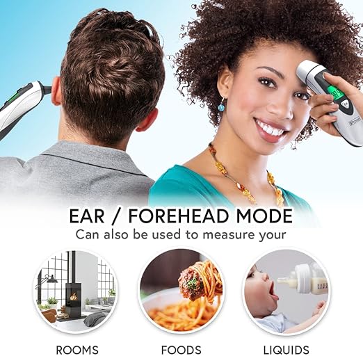 iProven Thermometer for Adults Forehead and Ear - Fever Alarm, 1 Second Reading, Color Temperature Indicator, 20 Readings Memory Recall, Medical Thermometer for Adults (White/Grey)