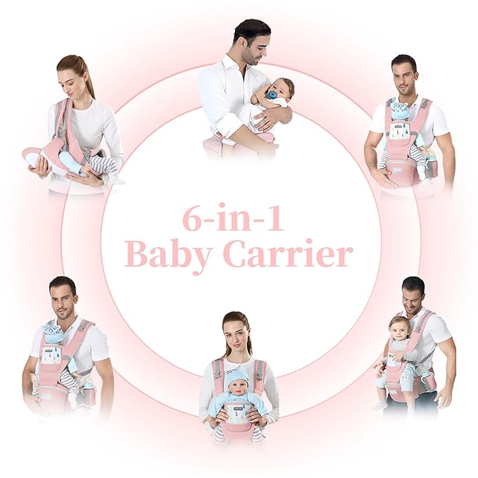 Baby Carrier Newborn to Toddler - Debark Baby Carrier with Hip Seat, 6 in 1 Lightweight and Detachable Infant Carrier for Babies from 0-36 Months, Ideal for Hands-Free Parenting(Pink)
