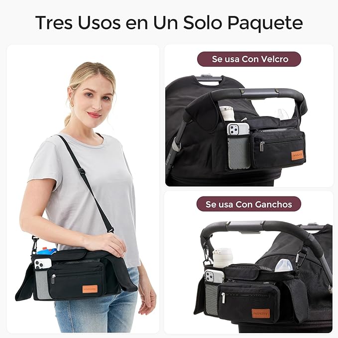 Momcozy Universal Stroller Organizer with Insulated Cup Holder Detachable Phone Bag & Shoulder Strap, Fits for Stroller like Uppababy, Baby Jogger, Britax, BOB, Umbrella and Pet Stroller