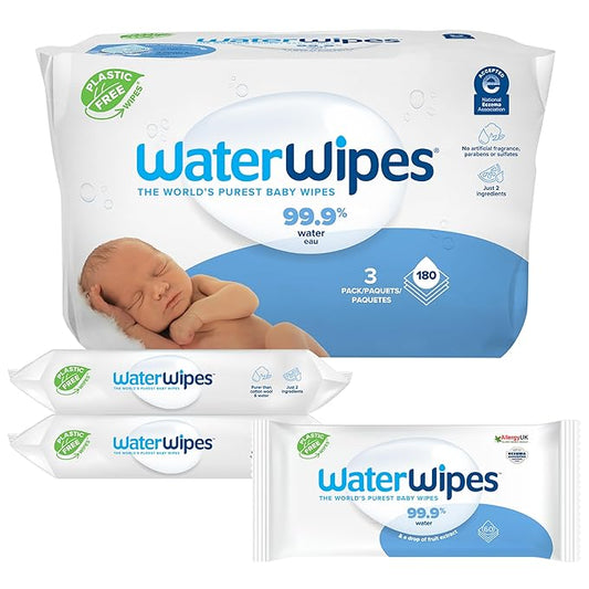 WaterWipes Sensitive+ Newborn & Baby Wipes, 3-In-1 Cleans, Cares, Protects, 99.9% Water, Unscented & Hypoallergenic, 180 Count (3 Packs)