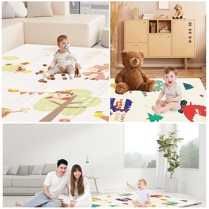 Baby Play Mat, 74 x 50 Inch Play Mat Perfect for Use Baby Playpen, Foldable Baby Foam Playmat for Floor, Portable Waterproof Activity PlayMats for Babies, Infants and Toddlers
