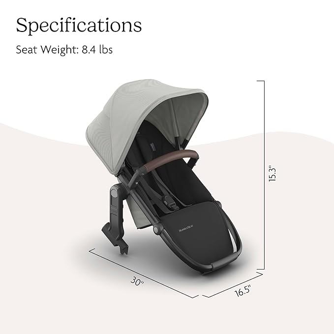 UPPAbaby RumbleSeat V3 Second Lower Seat - Compatible with Vista V2 and Vista V3 - All-Weather Seat + Magnetic Buckle – Adapters Included - Savannah (Pearl Gray Jacquard/Carbon Frame/Chestnut Leather)
