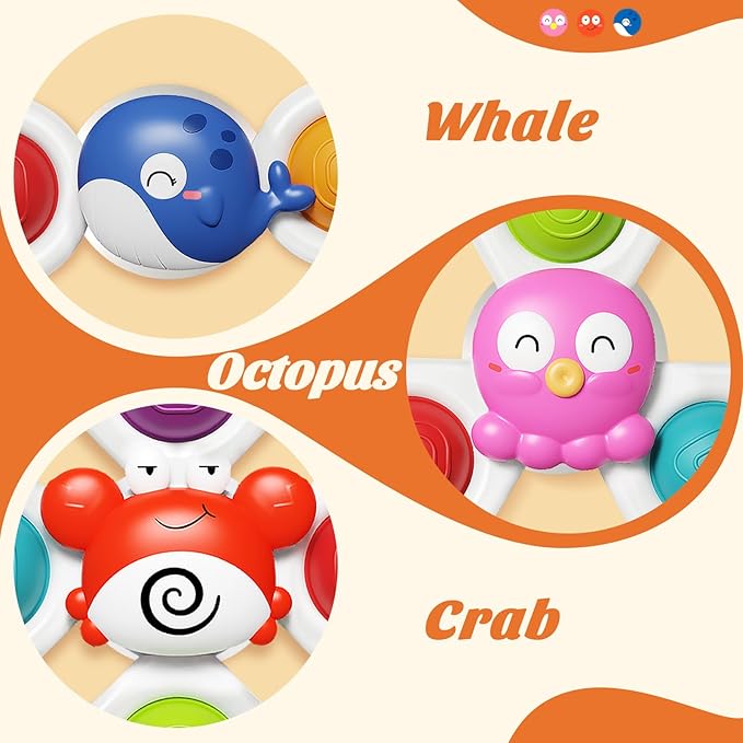 SpringFlower Suction Cup Spinner Toys, Baby Bath Toys 6-12 Months,Baby Sensory Toy 6-12 Months, Fun Bath & Travel Toy for Toddlers, Birthday for 1 2 3 Year Old Toddler