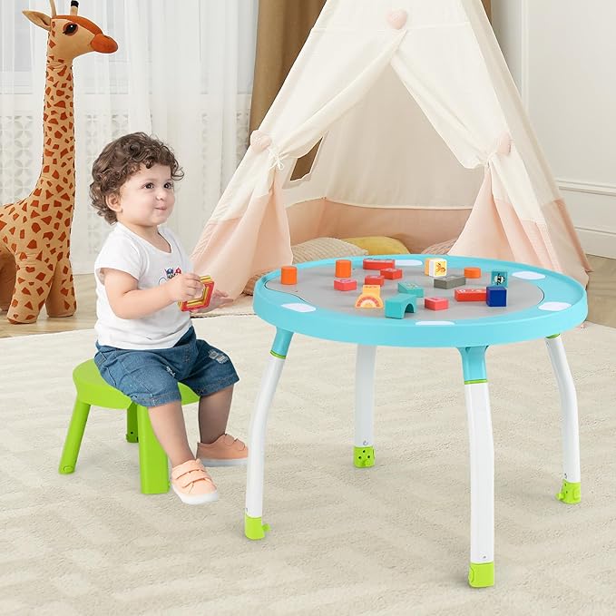 BABY JOY 5 in 1 Baby Activity Center, Baby Jumpers and Bouncers with Removable Toys, Lights & Music, 3 Adjustable Heights, Interactive Play Center for Toddlers Boys Girls 6-36 Months (Blue)