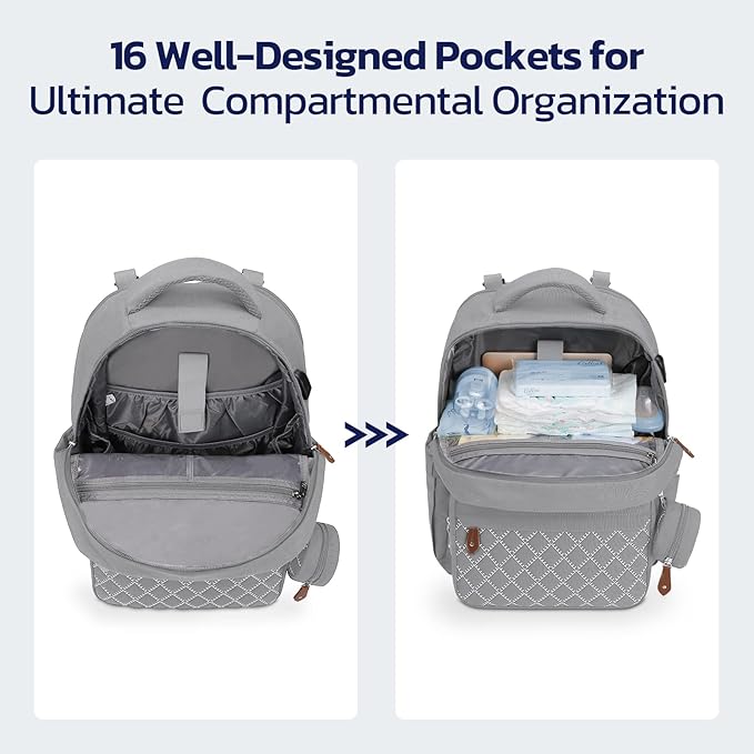 Maelstrom Large Diaper Bag,29L-45L Expandable Diaper Bag Backpack for 2 Kids/Twins, with Removable Cross Body Bottle Bag for Mom/Dad,Stylish Baby Bag Gift for Boys/Girl-Mothers Day Gifts-Grey
