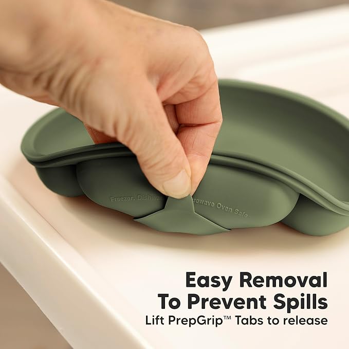 KeaBabies Suction Plates with Lids for Baby - 3-Pack 100% Silicone Toddler Plates with Suction, Divided, BPA-Free Baby Led Weaning Essentials for Kids, Dishwasher, Microwave Safe, Durable (Forest)