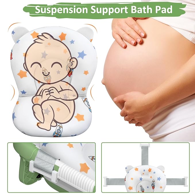 Collapsible Baby Bathtub, Baby Bath Tub for Newborn to Toddler with Floating Cushion for Bath Support, Portable Baby Tub for Infants with Temp Monitor, 0-36 Months Baby Bath Essentials, Green