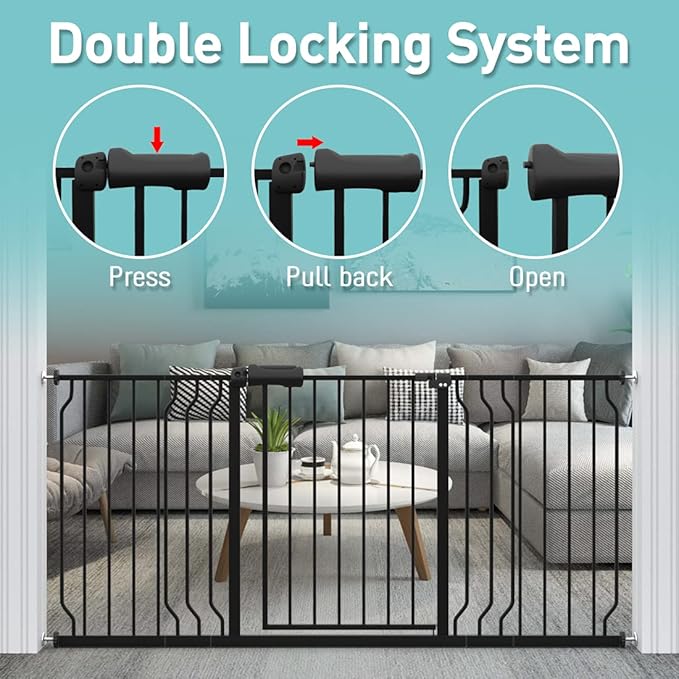 WAOWAO Baby Gate 76.38-81.10" Extra Wide Pressure Mounted Walk Through Swing Auto Close Safety Black Metal Toddler Kids Child Dog Pet Puppy for Stairs,Doorways,Kitchen