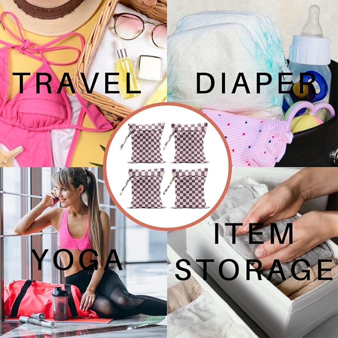 4 Pack Cute Wet Bag Waterproof Washable Reusable Wet Dry Bag for Swimsuit Clothes Cloth Diaper Travel Beach Pool Yoga Gym Birthday Party Camping Toiletries Travel Beach Essentials, Purple Checkered
