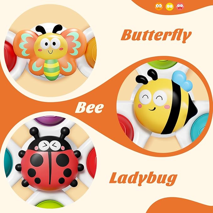 SpringFlower Suction Cup Spinner Toys, Baby Bath Toys 6-12 Months, Bath & Travel Toy for Toddlers, Birthday Baby Sensory Toy for 1 2 3 Year Old Toddler