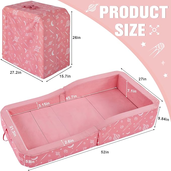 JOYWOO Toddler Floor Bed, Toddler Travel Bed, Foldable Portable Toddlers Beds for Home/Playing/Nap/Hotel, Kids Floor Crib with Washable Cloth Cover, Toddlers Cots for Kids Sleeping, Peach Pink