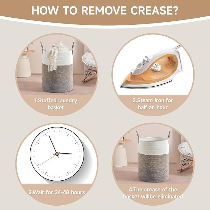 CLHMILY&Z 100L Laundry Basket Round Storage Rope Basket - 18.1x24 Inches - Laundry Hamper in Bedreoom and Mutil Storage Bin for Blankets, Toys, and Nursery Essentials