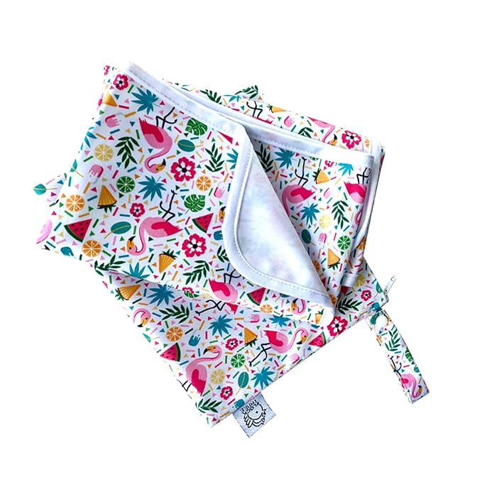 Flockthree Waterproof Baby Diaper Changing Pad with Storage Bag (28.7" X 19.7") Washable Wipeable Reusable Leak Proof Diaper Travel Mat Station Changing Mattress Liner Cribs Bed Cover, Flamingos