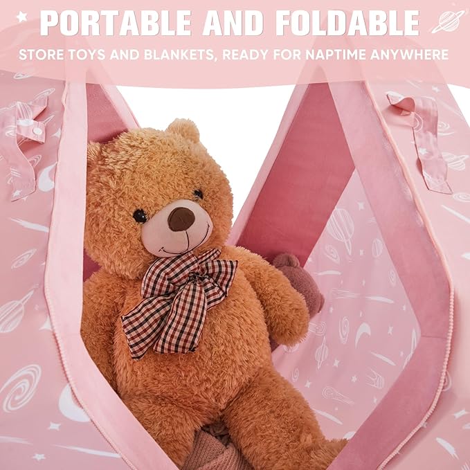 JOYWOO Toddler Floor Bed, Toddler Travel Bed, Foldable Portable Toddlers Beds for Home/Playing/Nap/Hotel, Kids Floor Crib with Washable Cloth Cover, Toddlers Cots for Kids Sleeping, Pink