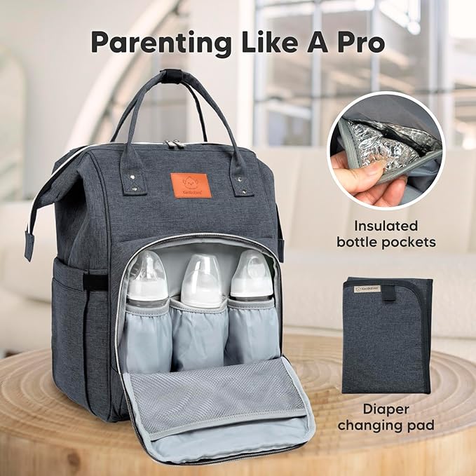 KeaBabies Baby Diaper Bag Backpack - Large Baby Bag for Boys, Girls, Waterproof Multi Function Travel Diaper Backpack with Changing Pad, Durable Travel Essentials for Moms and Dads (Mystic Gray)