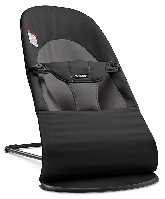 BabyBjörn Bouncer Balance Soft, Black/Dark Gray, Woven | 2-in-1 Adjustable Baby Bouncer Seat and Toddler Chair, Newborn to Toddler (8-29 lbs), 4 Positions, Lightweight & Portable