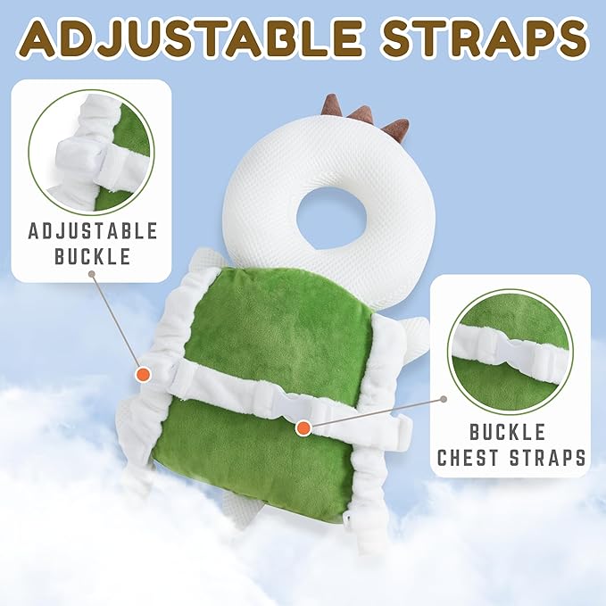 Baby Head Protector Backpack (9 to 24 Months) - Cute Head Guard Pillow with Knee Pads and Socks, Crawling and Walking Safety Set, Toddler Head Cushion Backpack, Green Turtle