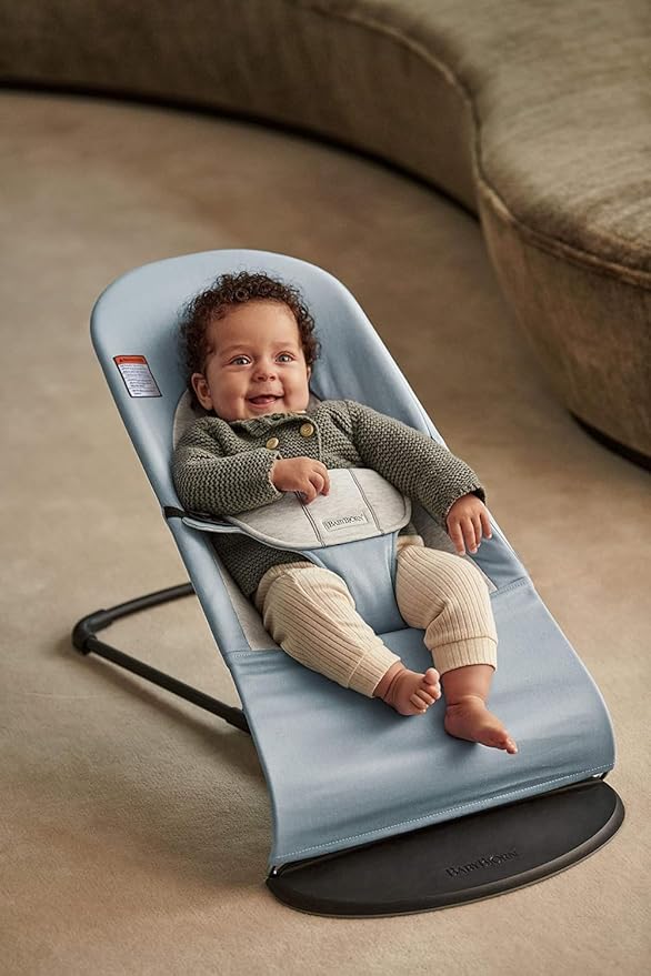 BabyBjörn Bouncer Balance Soft, Blue/Gray, Woven/Jersey | 2-in-1 Adjustable Baby Bouncer Seat and Toddler Chair, Newborn to Toddler (8-29 lbs), 4 Positions, Lightweight & Portable
