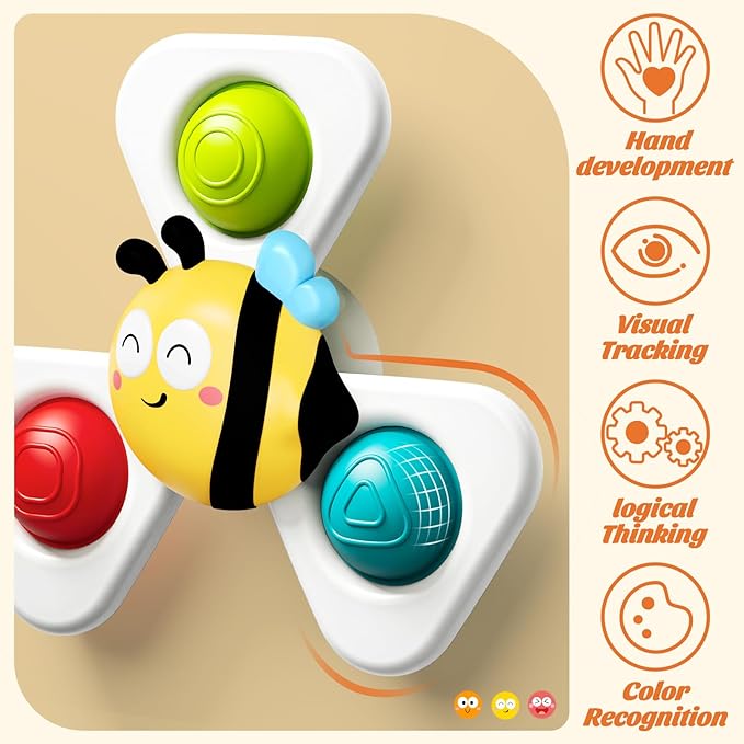 SpringFlower Suction Cup Spinner Toys, Baby Bath Toys 6-12 Months, Bath & Travel Toy for Toddlers, Birthday Baby Sensory Toy for 1 2 3 Year Old Toddler