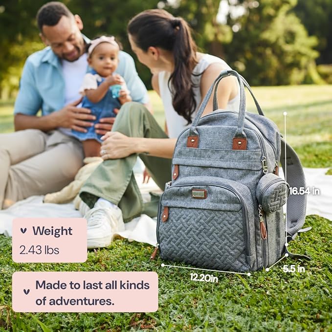 BabbleRoo Diaper Bag Backpack - Baby Essentials Travel Tote - Multi Function Water Resistant Diaper Bag, Travel Essentials Baby Bag with Changing Pad, Stroller Straps & Pacifier Case - Unisex, Brown