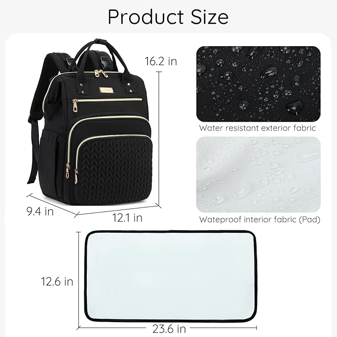 AIJIEKE Diaper Bag, Large Wide-Open Baby Diaper Backpack, Multi-functional Baby Travel Tote Bag, Diaper Bag with Changing Pad, Diaper Bags for Mom & Maternity (Black)