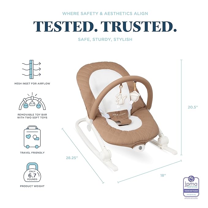 Baby Delight Aura | Deluxe Portable Rocker & Seat for Infants | Soothing Vibration & Sounds | Baby Rocker | Quilted Organic Mocha