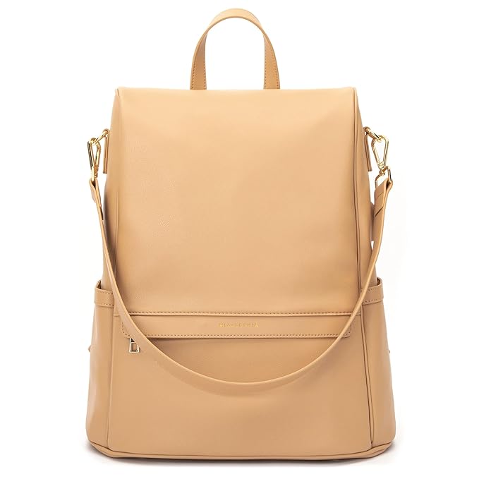 MIA + SOPHIA Leather Diaper Bag Backpack with USB Charging port, Changing Pad, Stroller Straps, and Bottle Holder (Brown Mia)