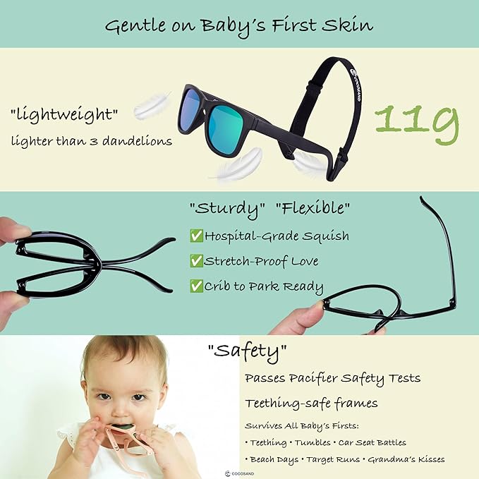 COCOSAND Flexible Polarized Baby Sunglasses with Strap UV Protection for Toddler Infant Girl Boy Age 0-24 Months