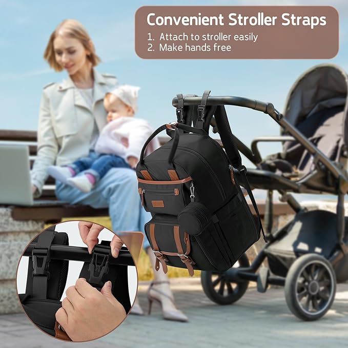 Maelstrom Diaper Bag Backpack,Baby Bag,23L-30L Expandable Diaper Backpack for Mom Dad,Travel Essentials Baby Bag with Changing Pad&Stroller Clips & Pacifier Bag,Black