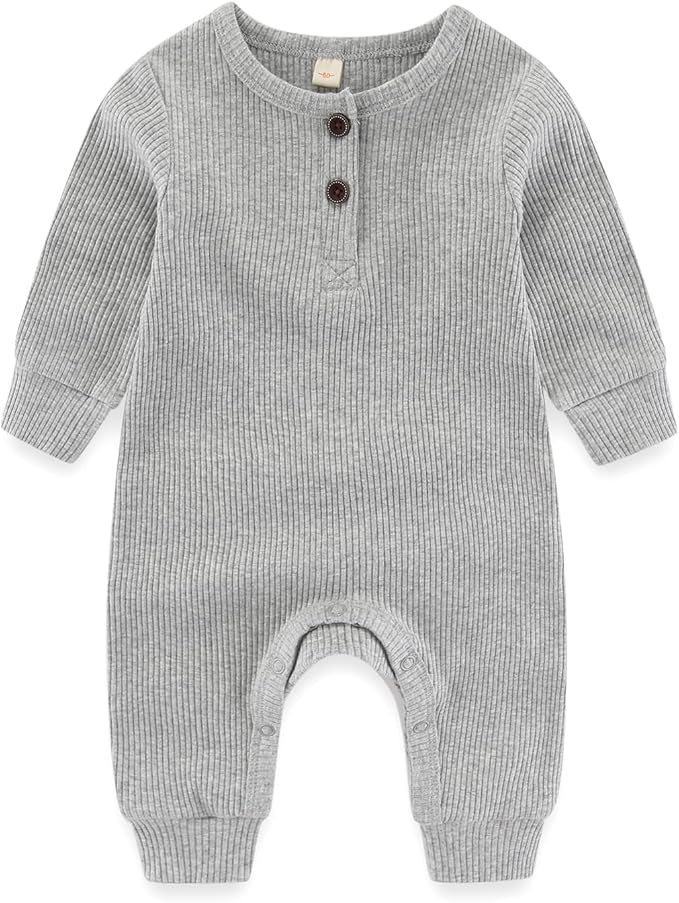Newborn Baby Boys Girls One Piece Romper With Mitten Cuffs 3 Pack Long Sleeve Ribbed Button Jumpsuit Outfit Clothes