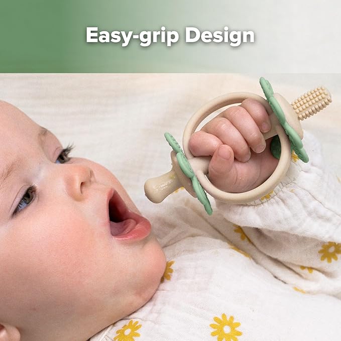 haakaa Silicone Baby Teether Toys,Nipple-Shaped End for Gum Massage,360Β° Baby Toothbrush Head for Self-Brushing Training,Easy to Grip-Pea Green