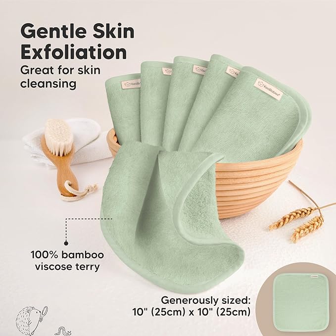 6-Pack Soft Baby Washcloths, Viscose from Bamboo - Kids, Newborn Bath Towels, Infant Shower, Toddler Reusable Face Towel, Gentle on Skin, Face Wash Cloths for Babies, 10x10 (Pistachio)