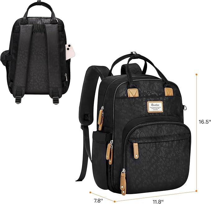 RUVALINO Diaper Bag Backpack-Multifunction Baby Travel Bag with Changing pad, Insulated Bottle Holders & Pacifier Case, Large Capacity, Waterproof, Black Leopard
