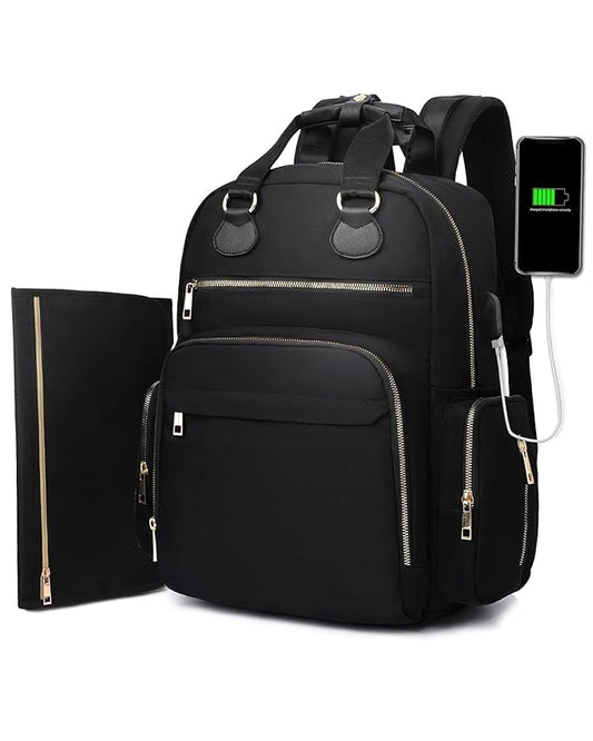 Diaper Bag Backpack, Baby Diaper Bag with 17 Pockets, Travel Baby Bag Backpack for Girl Boy, Large Diaper Bag with Changing Pad,USB Charging Port,Wet Dry Bag,Black